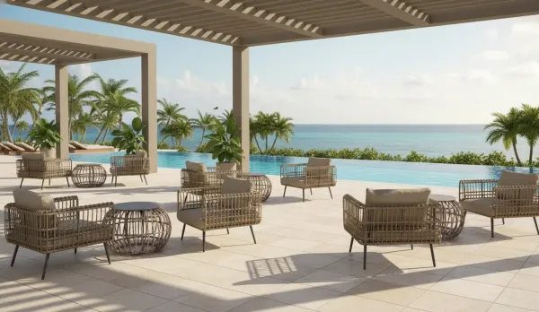 Conjunto jardín sofás de rattan y acero