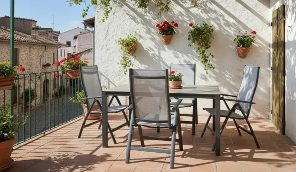 Sillas de posiciones y mesas jardín negro