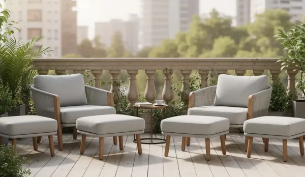 Tresillo de jardín de eucalipto con cuerda trenzada