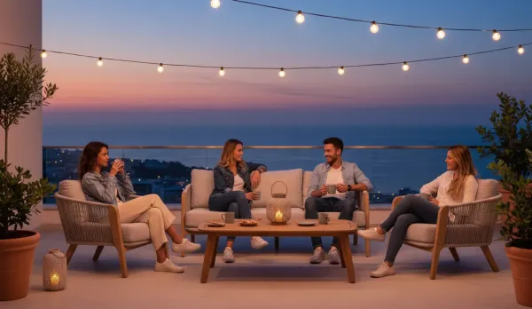 Tresillo de jardín de eucalipto con cuerda trenzada