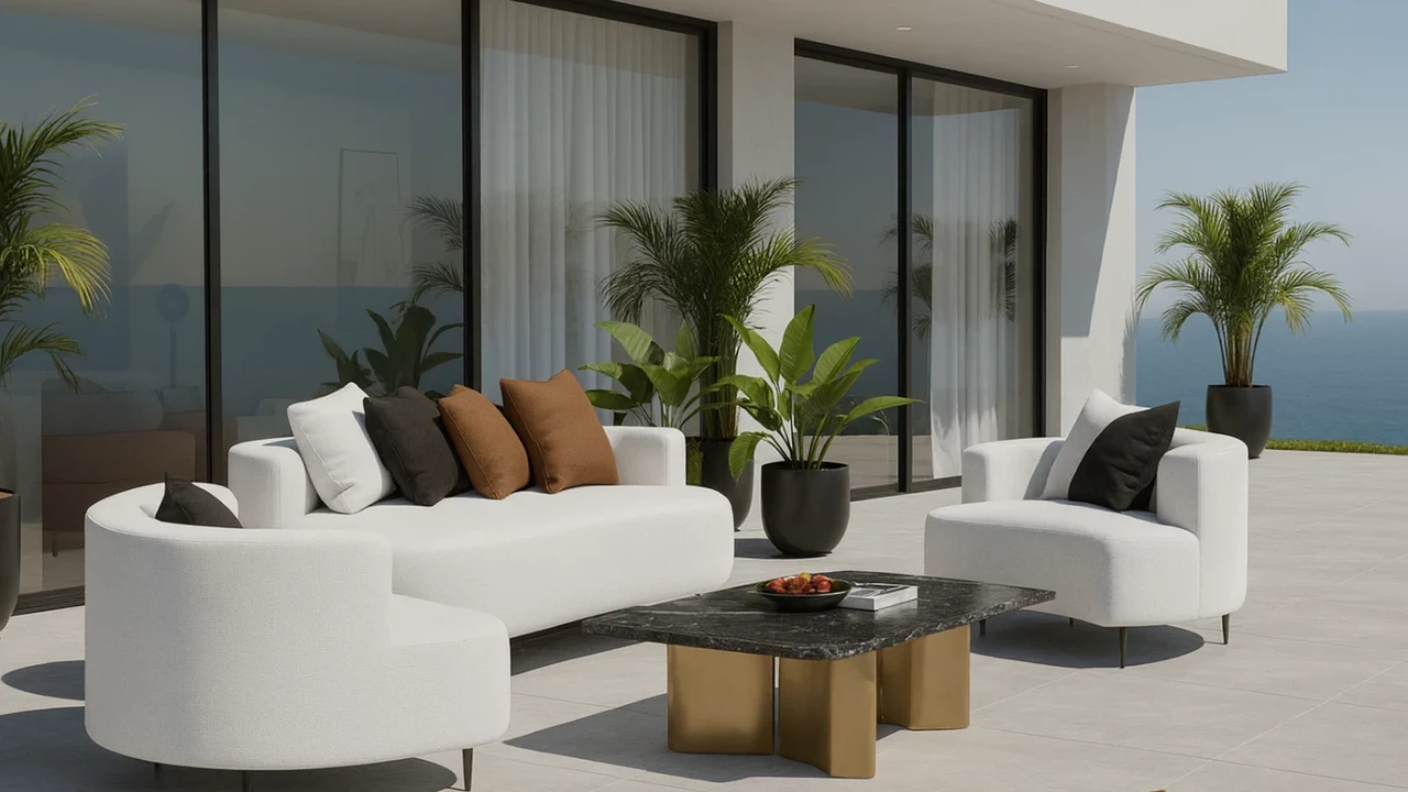 Sofás exterior líneas redondeadas telas impermeables. Diseño y máximo confort para el jardín