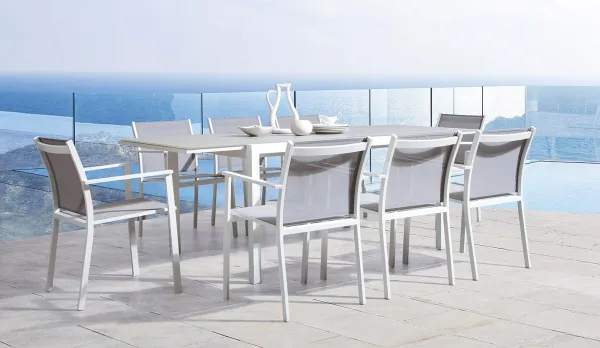 Conjunto jardín con mesa extensible en 2 colores aluminio