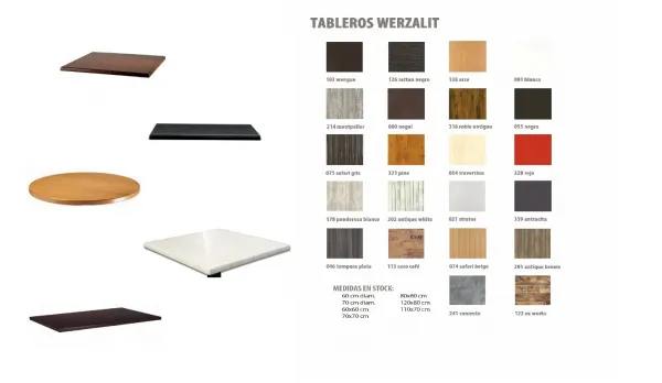 Tableros para mesas Werzalit para exterior y hostelería