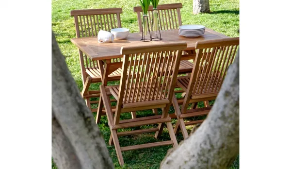 Set de muebles de jardín para 4 personas de Teca natural rectangular