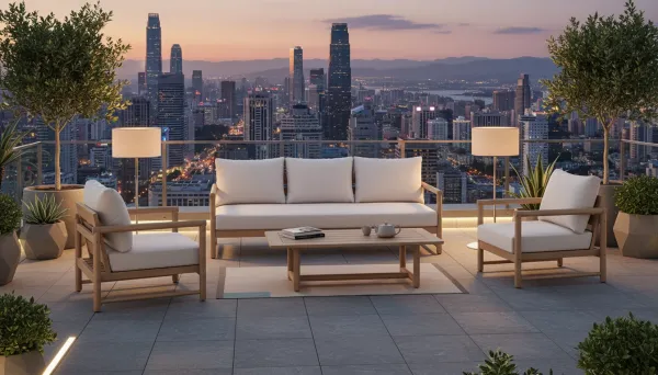 Conjunto de muebles para exteriores completo para 5 personas de madera de eucalipto