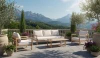 Conjunto de muebles para exteriores completo para 5 personas de madera de eucalipto