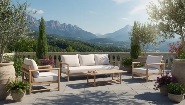 Conjunto de muebles para exteriores completo para 5 personas de madera de eucalipto