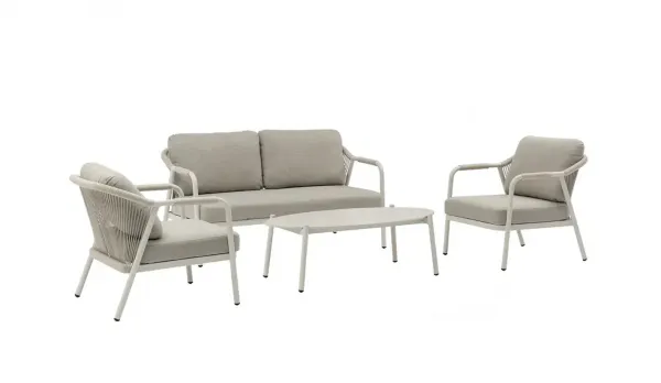Conjunto de sofás y sillones de cuerda y mesa porcelánica