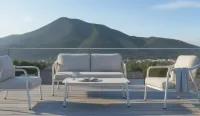 Conjunto de sofás y sillones de cuerda y mesa porcelánica