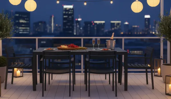 Conjunto de mesa y sillas de jardin de aluminio  6 personas