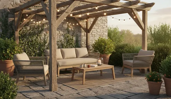 Sofas de acacia con cuerda trenzada con sofá de 3 o 2 plazas