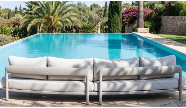 Sofá curvado de aluminio exterior color topo