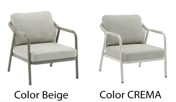 Conjunto exterior de sofás y sillones de cuerda y mesa porcelánica