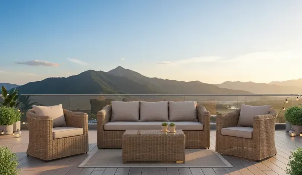 Set completo de rattan con sofá de 3 plazas
