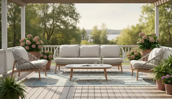 Set de aluminio y cuerda estructura color madera