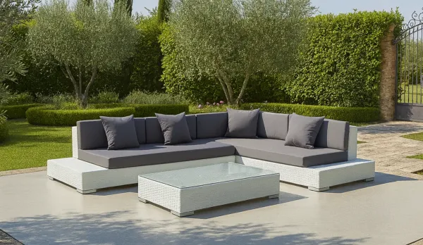 Rinconera color blanco de rattan