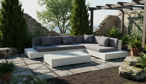 Rinconera color blanco de rattan