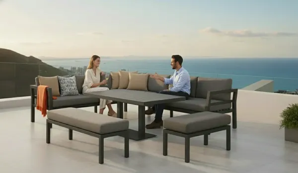 Rinconera comedor exterior con bancos