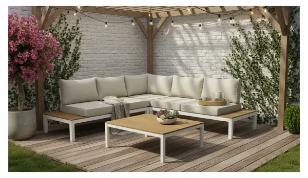 Esquinero aluminio blanco o antracita con madera técnica