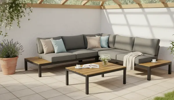 Esquinero aluminio blanco o antracita con madera técnica