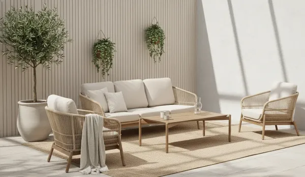 Set exterior de aluminio imitando la madera 4 piezas