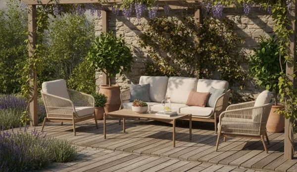 Set exterior de aluminio imitando la madera 4 piezas