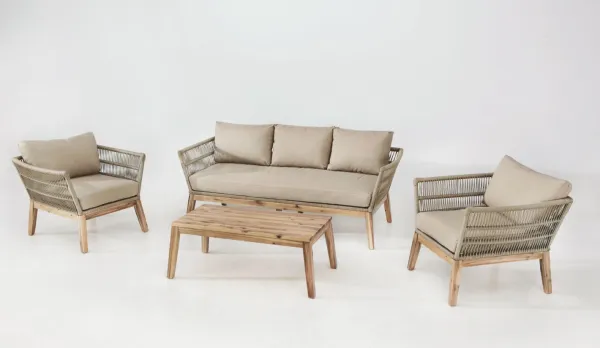 Sofas de acacia con cuerda trenzada con sofá de 3 o 2 plazas