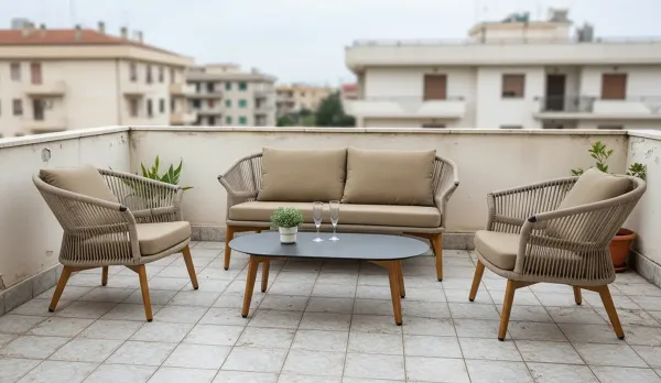 Set jardín para 4 personas aluminio imitando madera