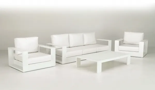 Set de jardin aluminio en telas náuticas color blanco