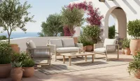Set de terraza madera de acacia y cuerda