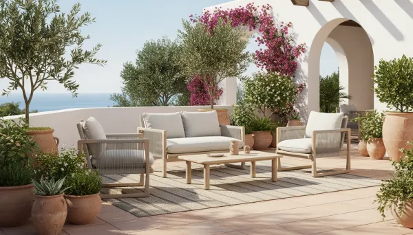 Set de terraza madera de acacia y cuerda