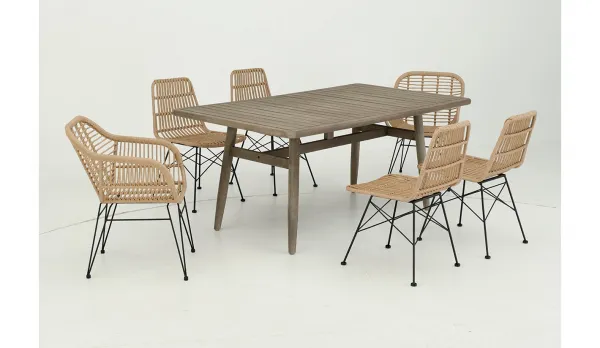 Mesa de acacia para exterior con sillas o sillones