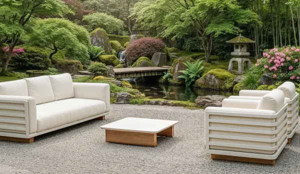 Sofás de aluminio con patas de aluminio imitando madera