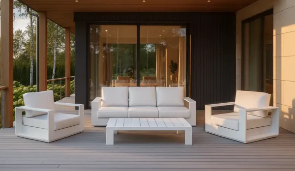 Set de jardin aluminio en telas náuticas color blanco