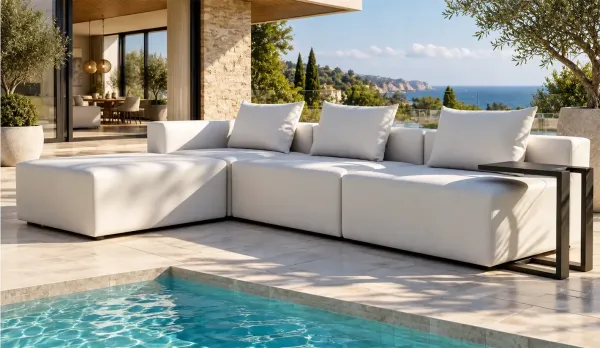 Conjunto Sofas de exterior 4 módulos 103 x 103 cm. color blanco