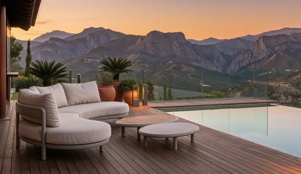 Sofá curvado de aluminio exterior color topo